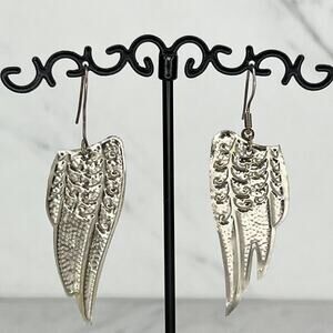 Angel Wings Dangle Silver Tone Earrings Pierced Pair